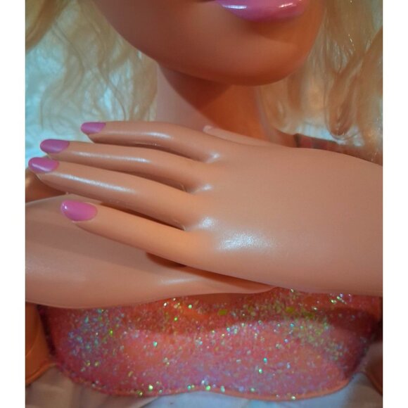 Barbie Blonde Styling Doll Head With Makeup Glittery Top RARE - Picture 10 of 12